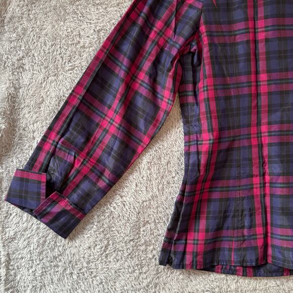 Talbots Surplice Neckline Silk Blend Blouse Top Pink Black Plaid Women Size 16 - Picture 6 of 9